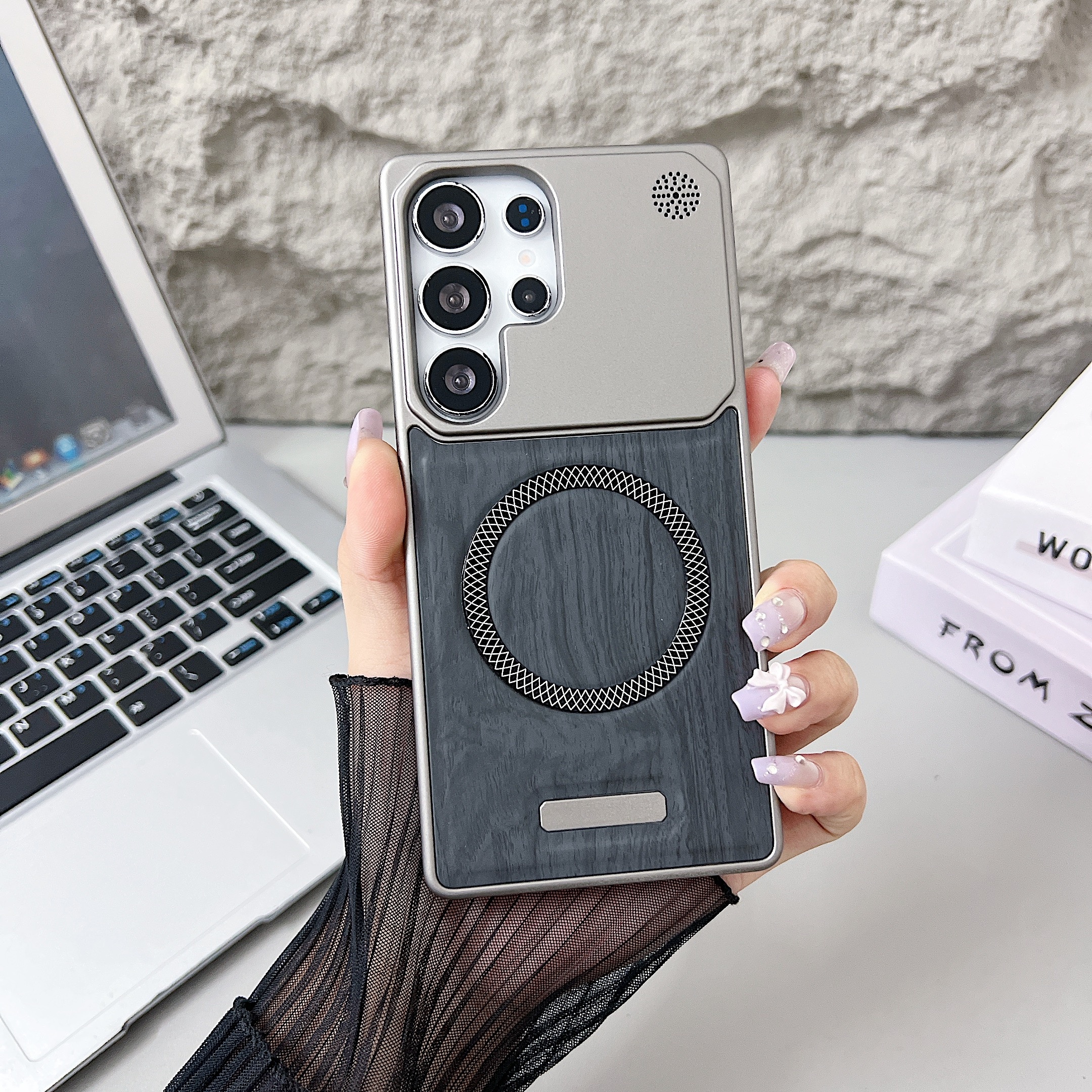 适用于三星s24ultra手机壳胡桃木皮纹香薰无边框散热s25p保护套 - 图片 10