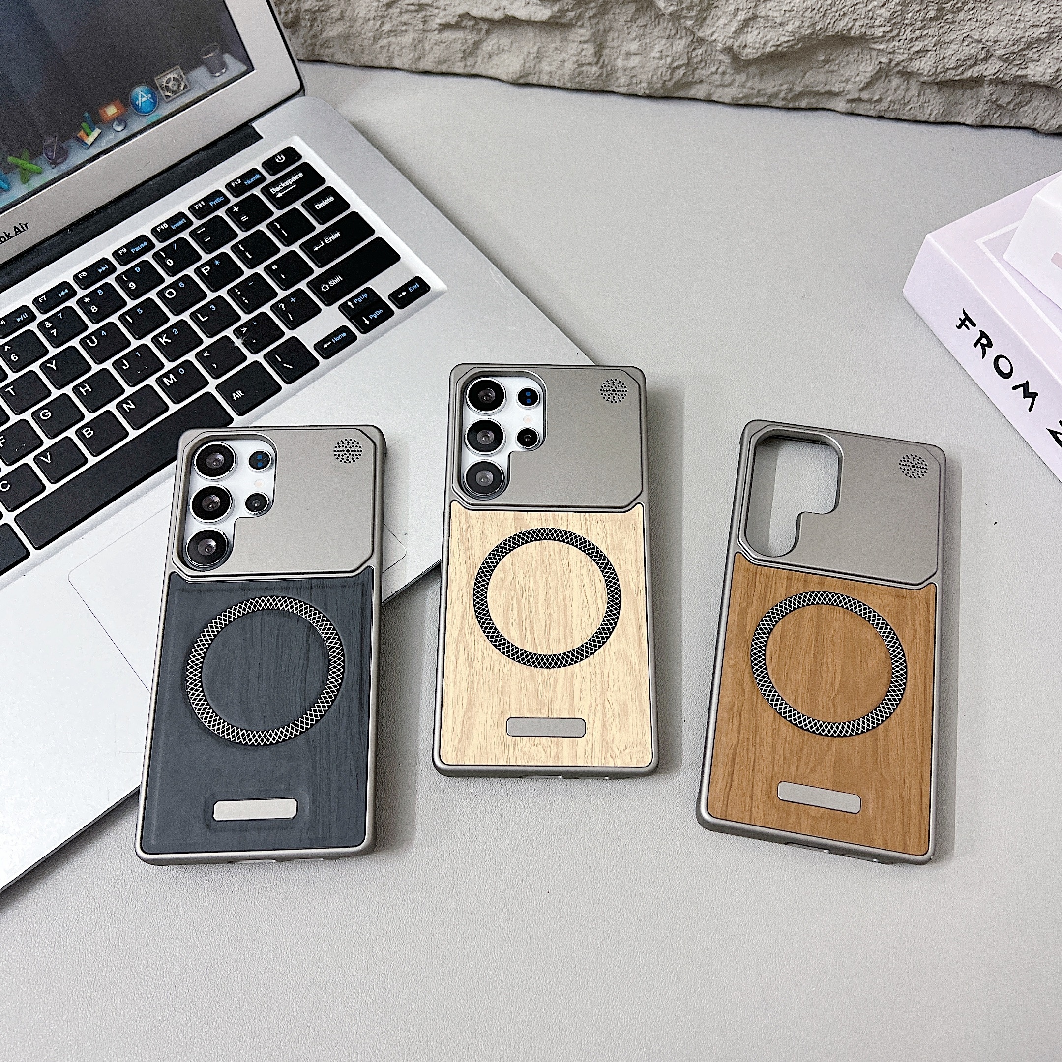 适用于三星s24ultra手机壳胡桃木皮纹香薰无边框散热s25p保护套 - 图片 8