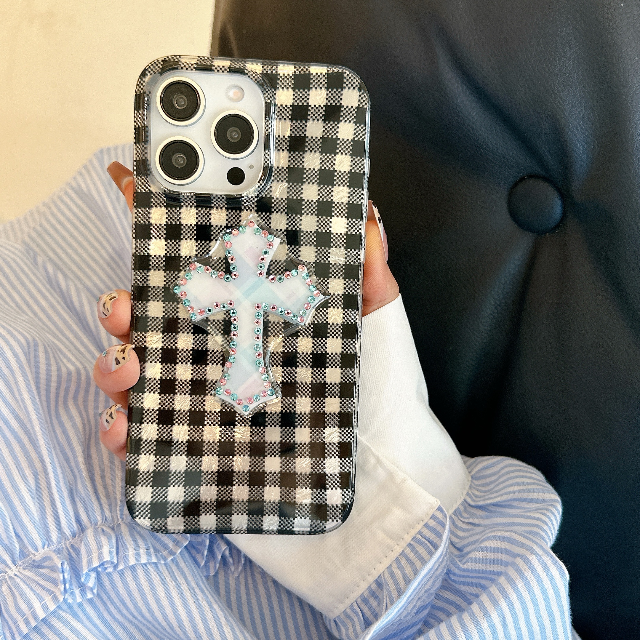 韩系ins风小众十字架支架适用苹果16手机壳iphone17promax高级感13/14p硅胶15Pro保护套新款防摔全包 - 图片 4