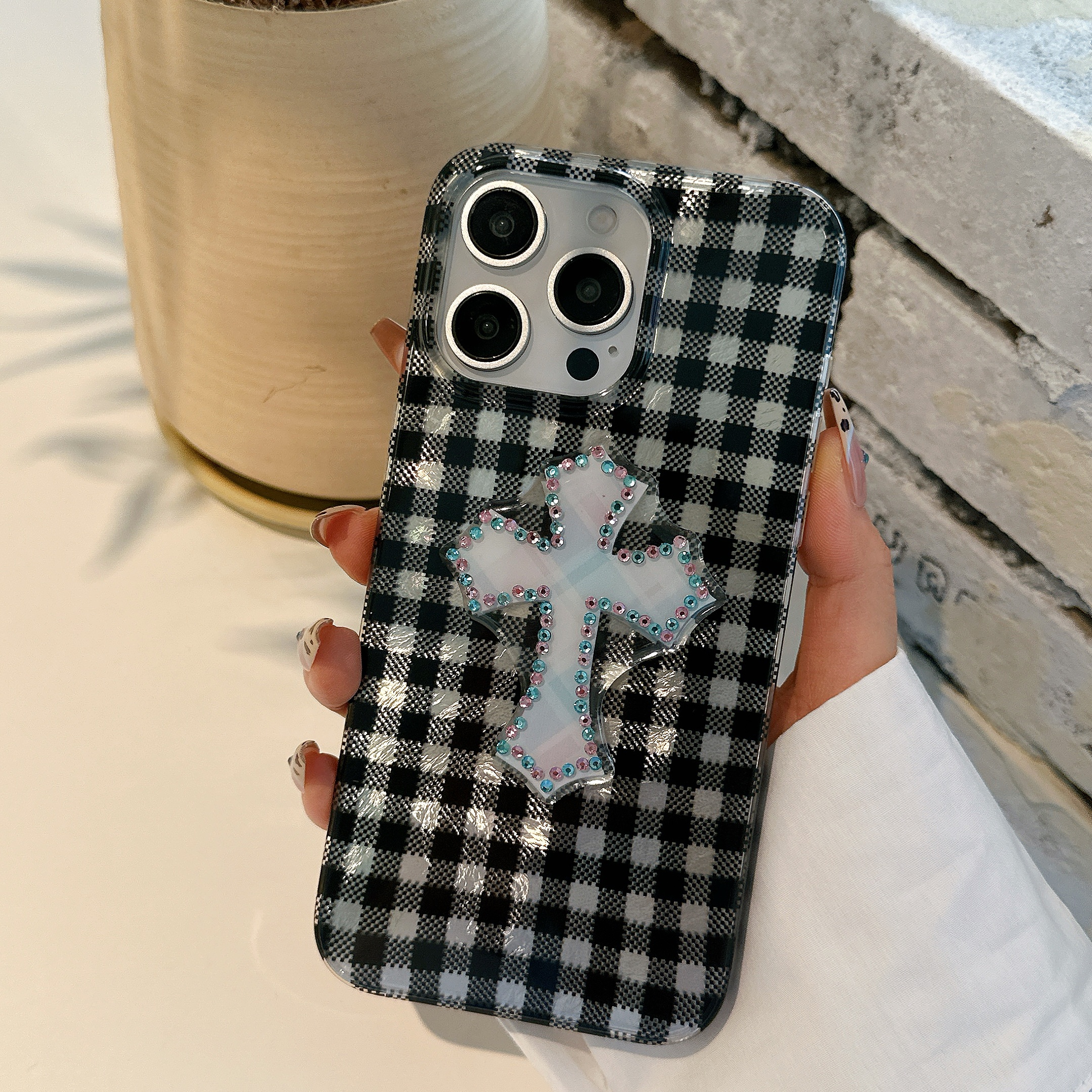 韩系ins风小众十字架支架适用苹果16手机壳iphone17promax高级感13/14p硅胶15Pro保护套新款防摔全包