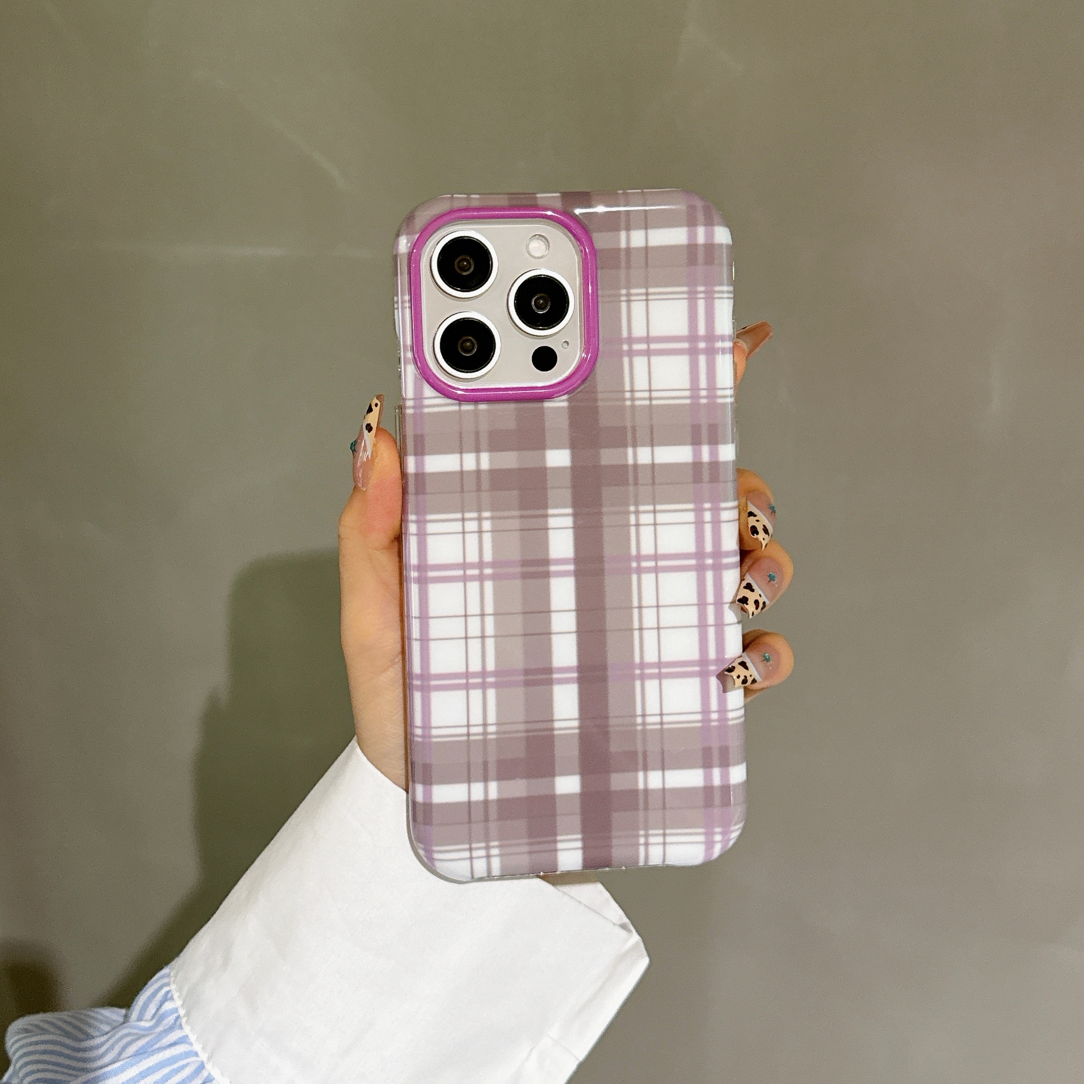 紫格纹樱桃适用于苹果16promax手机壳16新款iphone15pro可爱14pm立体配件13防摔15小众14少女心 - 图片 5