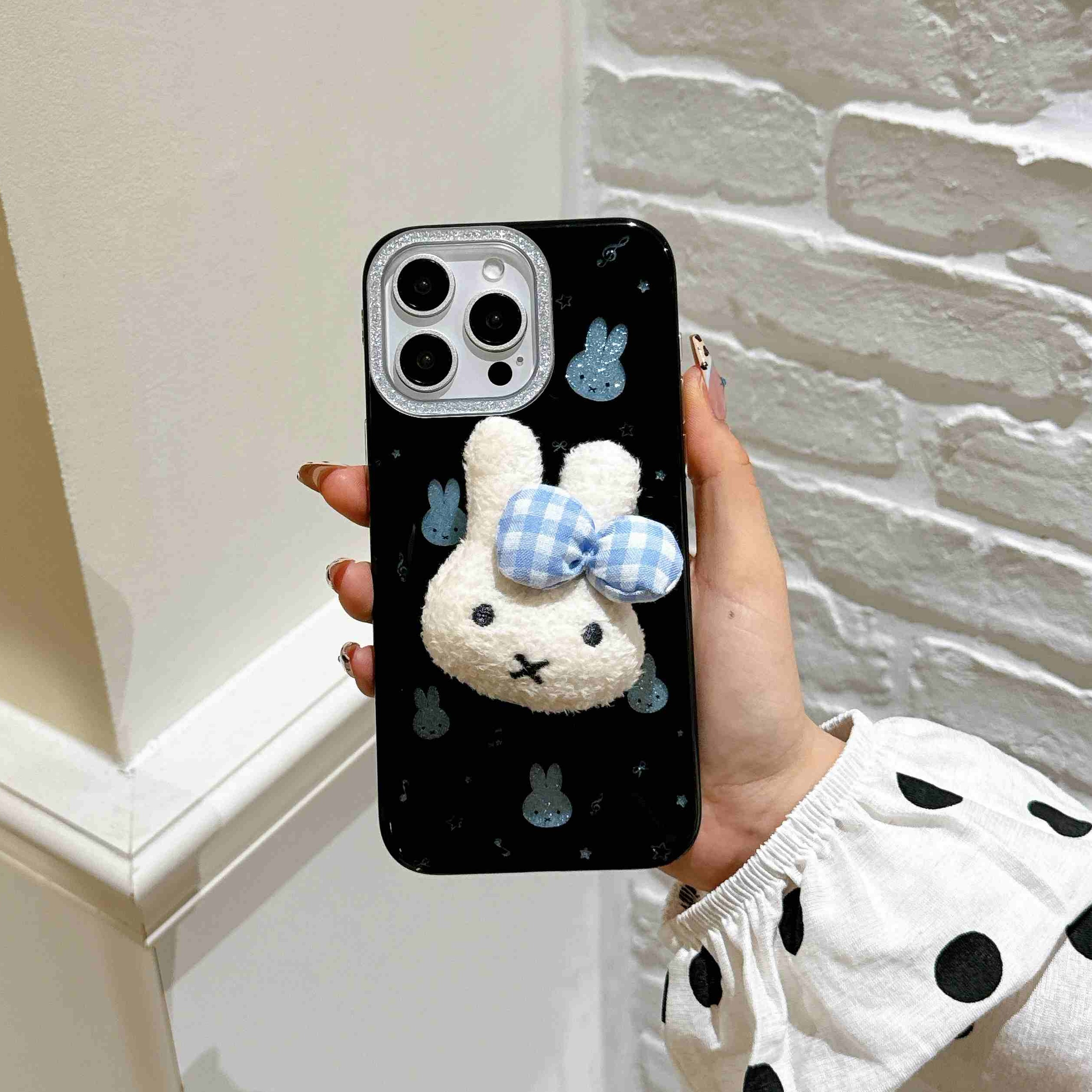 韩系ins闪粉蓝米菲兔可爱支架适用iPhone17promax手机壳苹果15新款16少女黑14/16pro防摔全包 - 图片 6