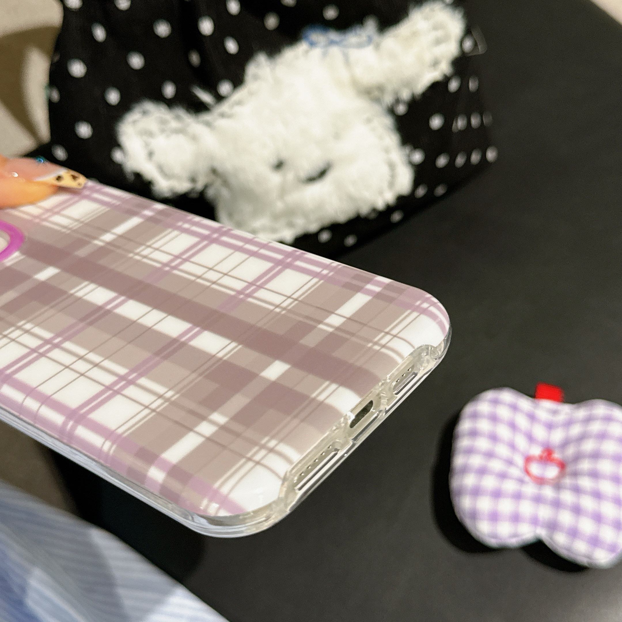 紫格纹樱桃适用于苹果16promax手机壳16新款iphone15pro可爱14pm立体配件13防摔15小众14少女心 - 图片 8