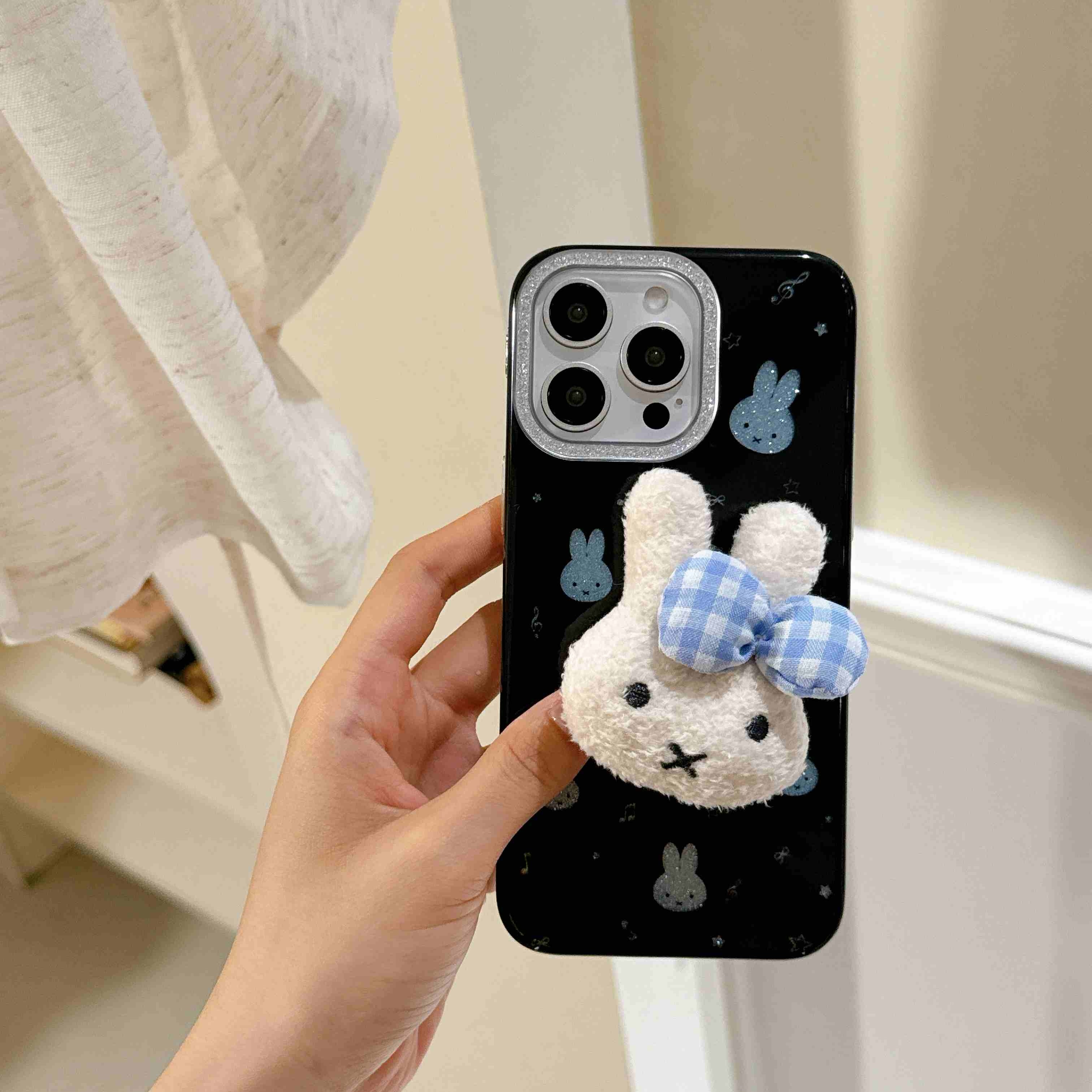 韩系ins闪粉蓝米菲兔可爱支架适用iPhone17promax手机壳苹果15新款16少女黑14/16pro防摔全包 - 图片 2