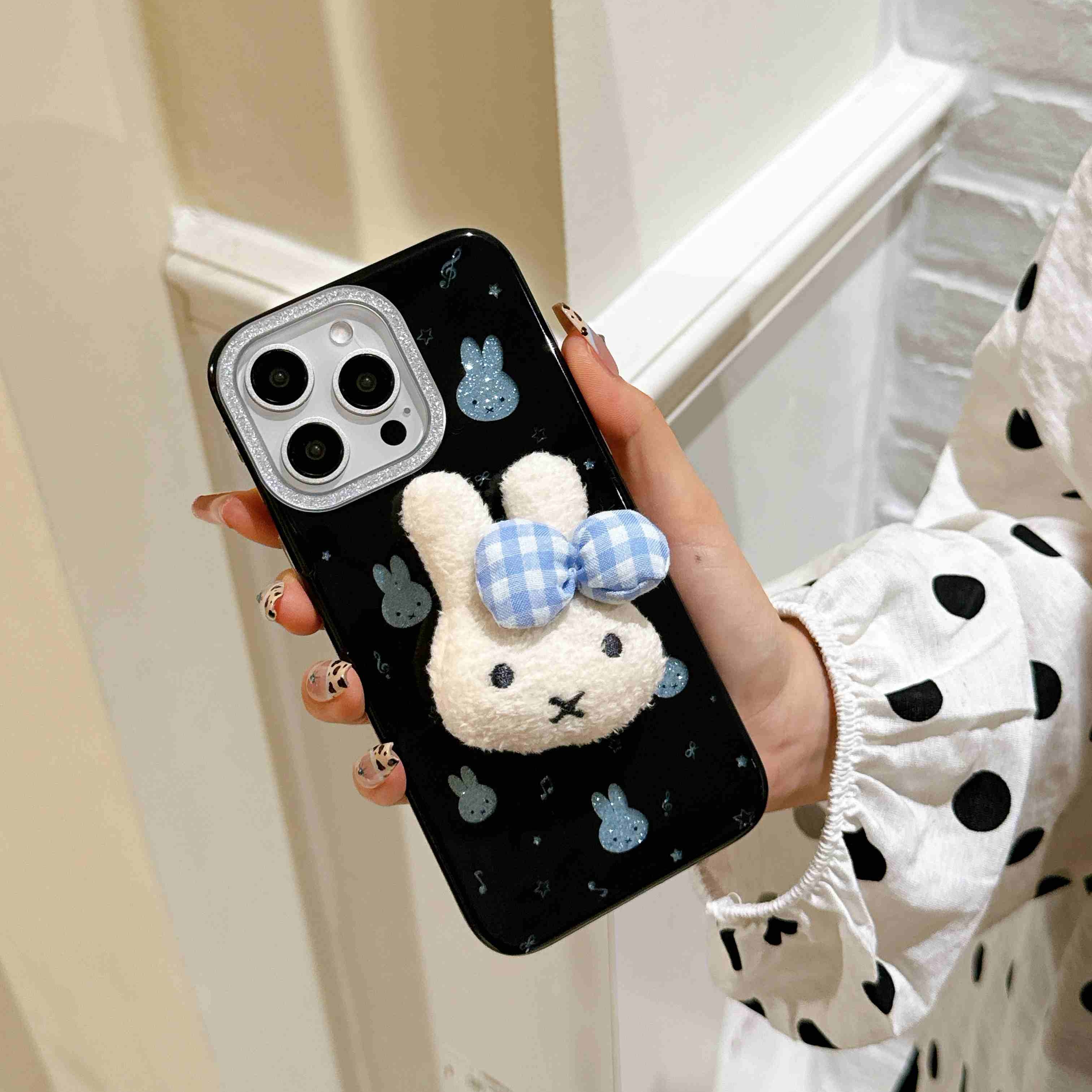 韩系ins闪粉蓝米菲兔可爱支架适用iPhone17promax手机壳苹果15新款16少女黑14/16pro防摔全包 - 图片 4