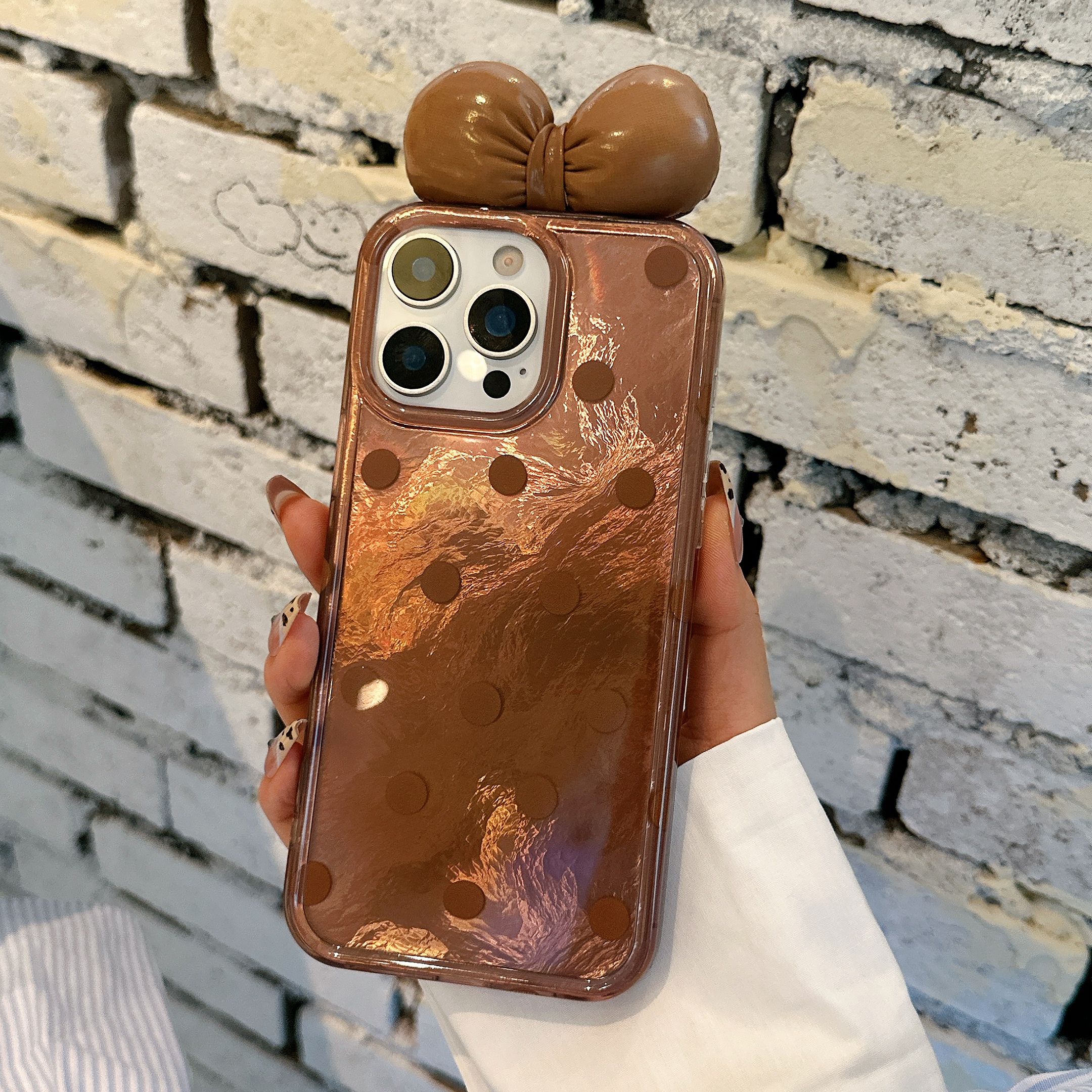 ins风可爱粉色蝴蝶结棕色波点适用苹果17promax手机壳15pro防摔保护14/13磁吸硅胶16波点蝴蝶结