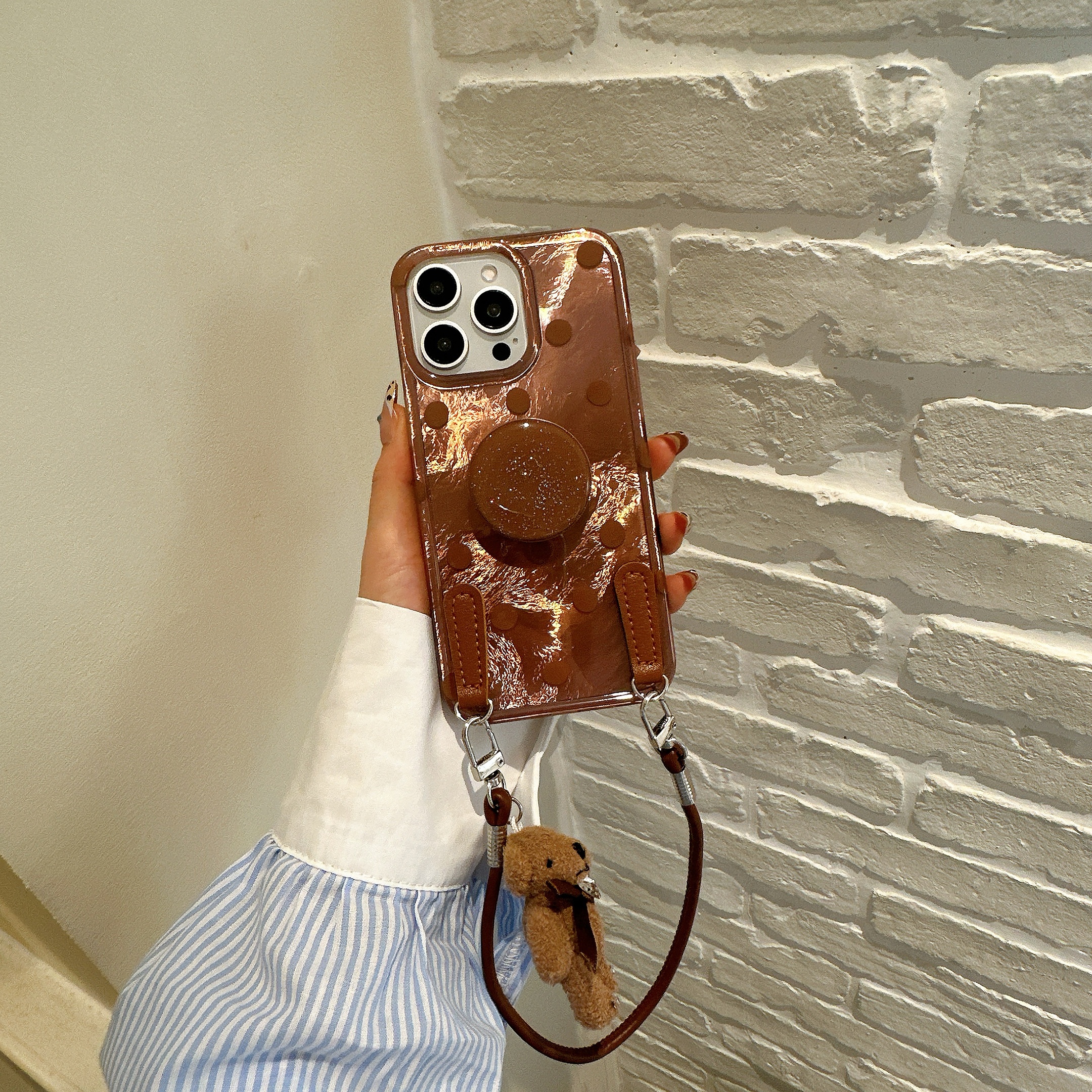 ins风可爱粉色蝴蝶结棕色波点适用苹果17promax手机壳15pro防摔保护14/13磁吸硅胶16波点蝴蝶结 - 图片 6