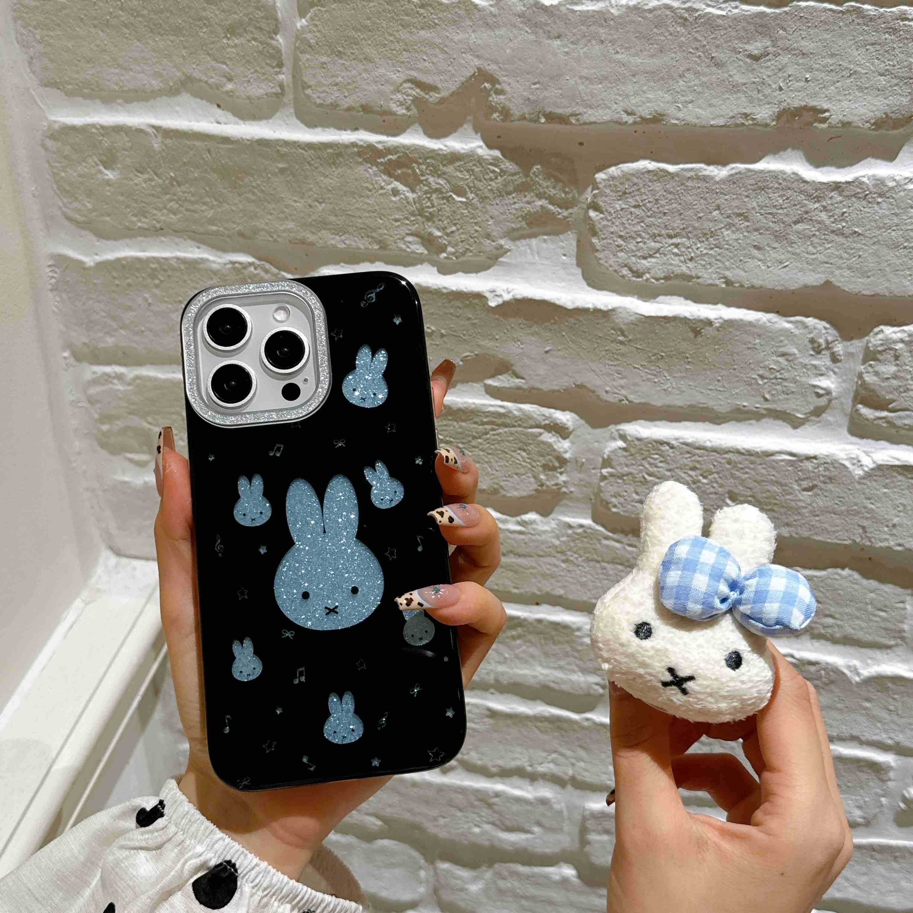 韩系ins闪粉蓝米菲兔可爱支架适用iPhone17promax手机壳苹果15新款16少女黑14/16pro防摔全包 - 图片 7