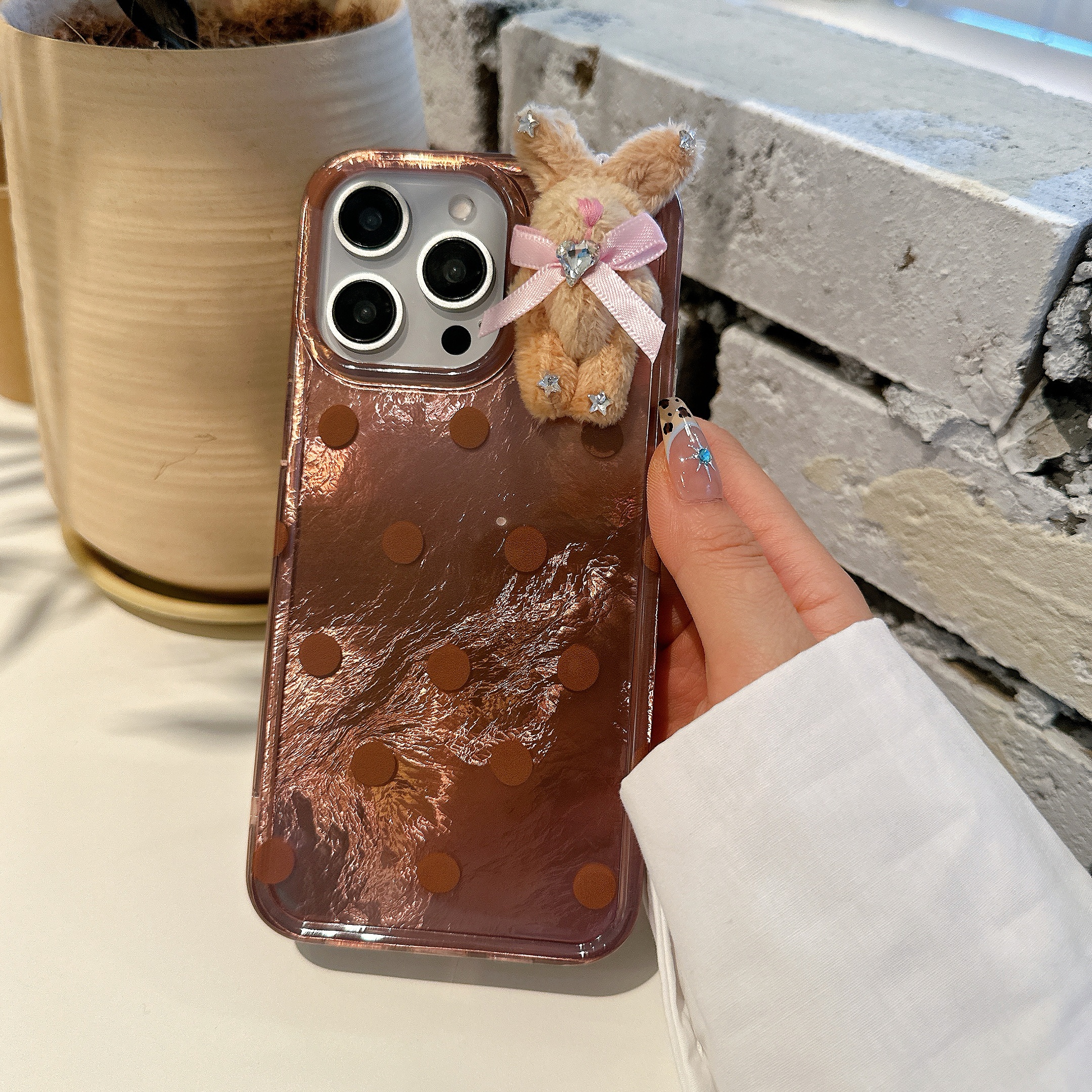 ins风可爱粉色蝴蝶结棕色波点适用苹果17promax手机壳15pro防摔保护14/13磁吸硅胶16波点蝴蝶结 - 图片 3