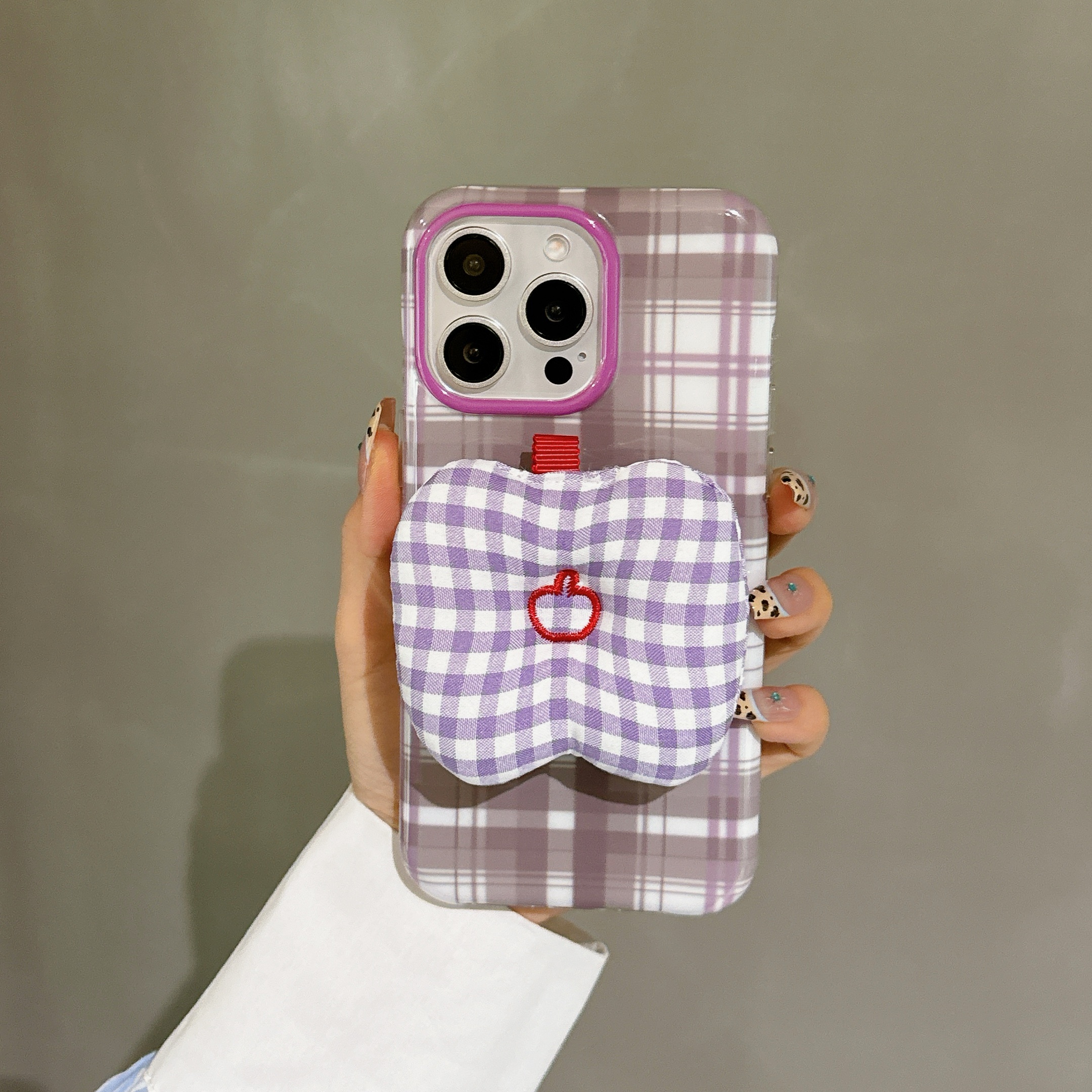 紫格纹樱桃适用于苹果16promax手机壳16新款iphone15pro可爱14pm立体配件13防摔15小众14少女心