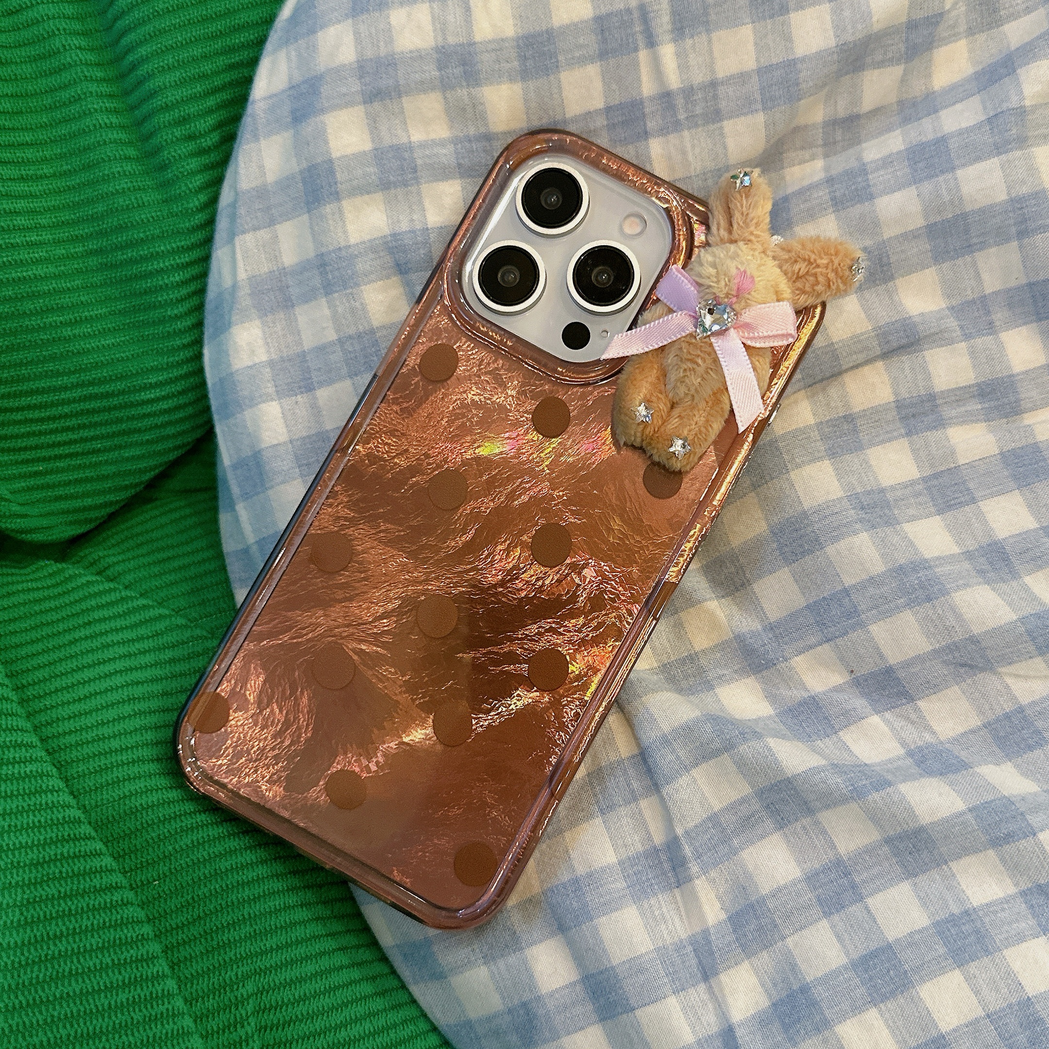 ins风可爱粉色蝴蝶结棕色波点适用苹果17promax手机壳15pro防摔保护14/13磁吸硅胶16波点蝴蝶结 - 图片 4