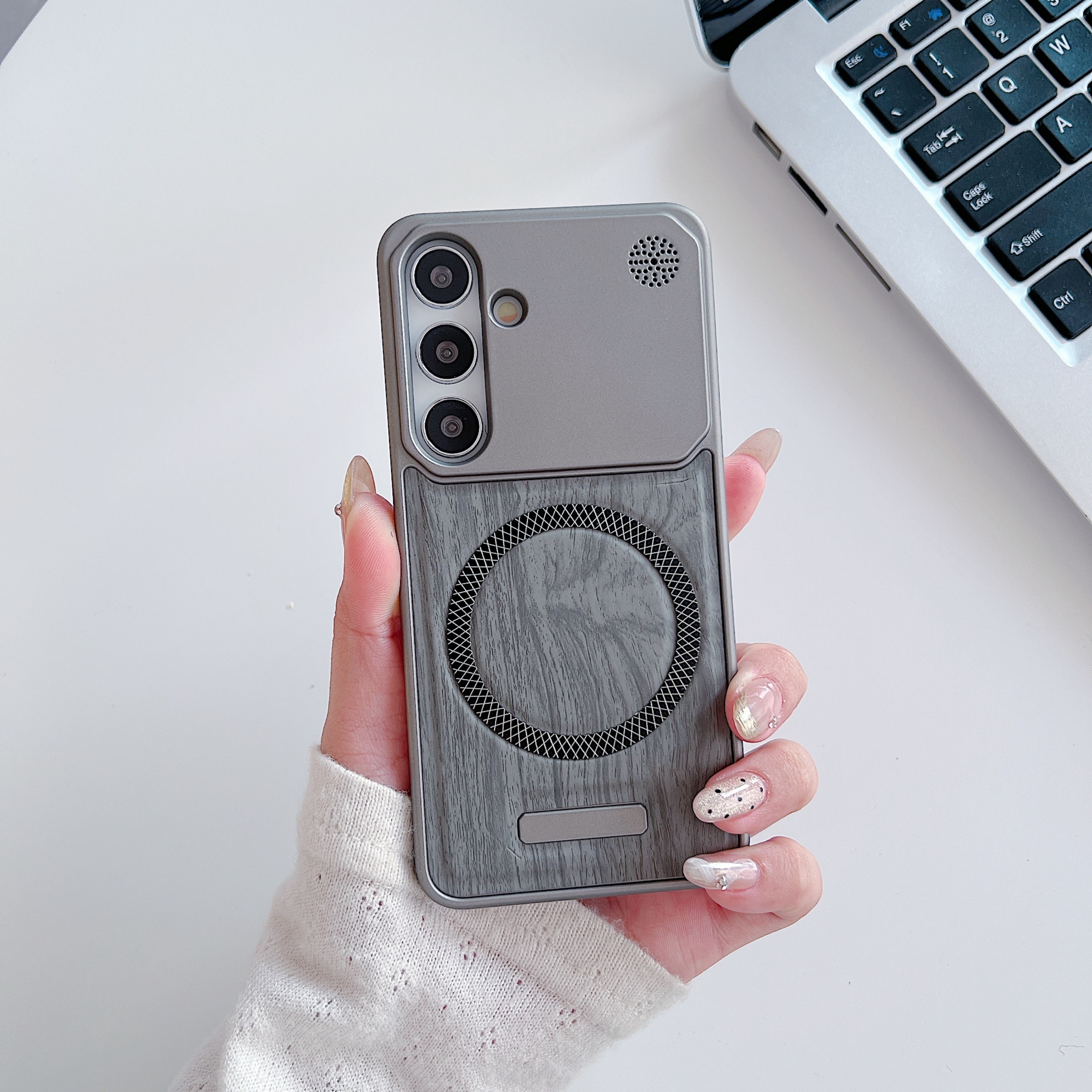 适用于三星S25plus磁吸木纹手机壳金属漆边框散热防摔s25u保护套高级感 - 图片 6