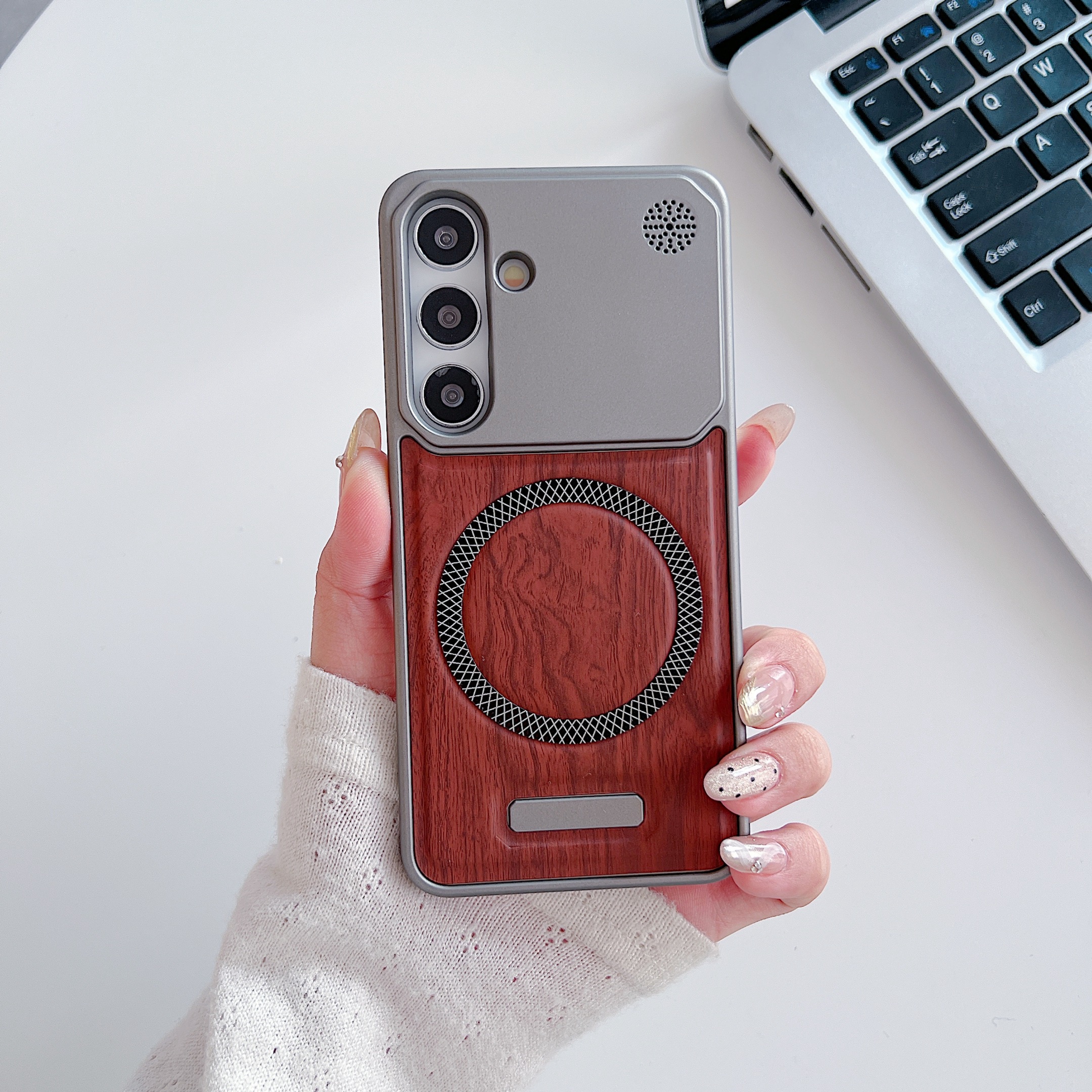 适用于三星S25plus磁吸木纹手机壳金属漆边框散热防摔s25u保护套高级感 - 图片 8