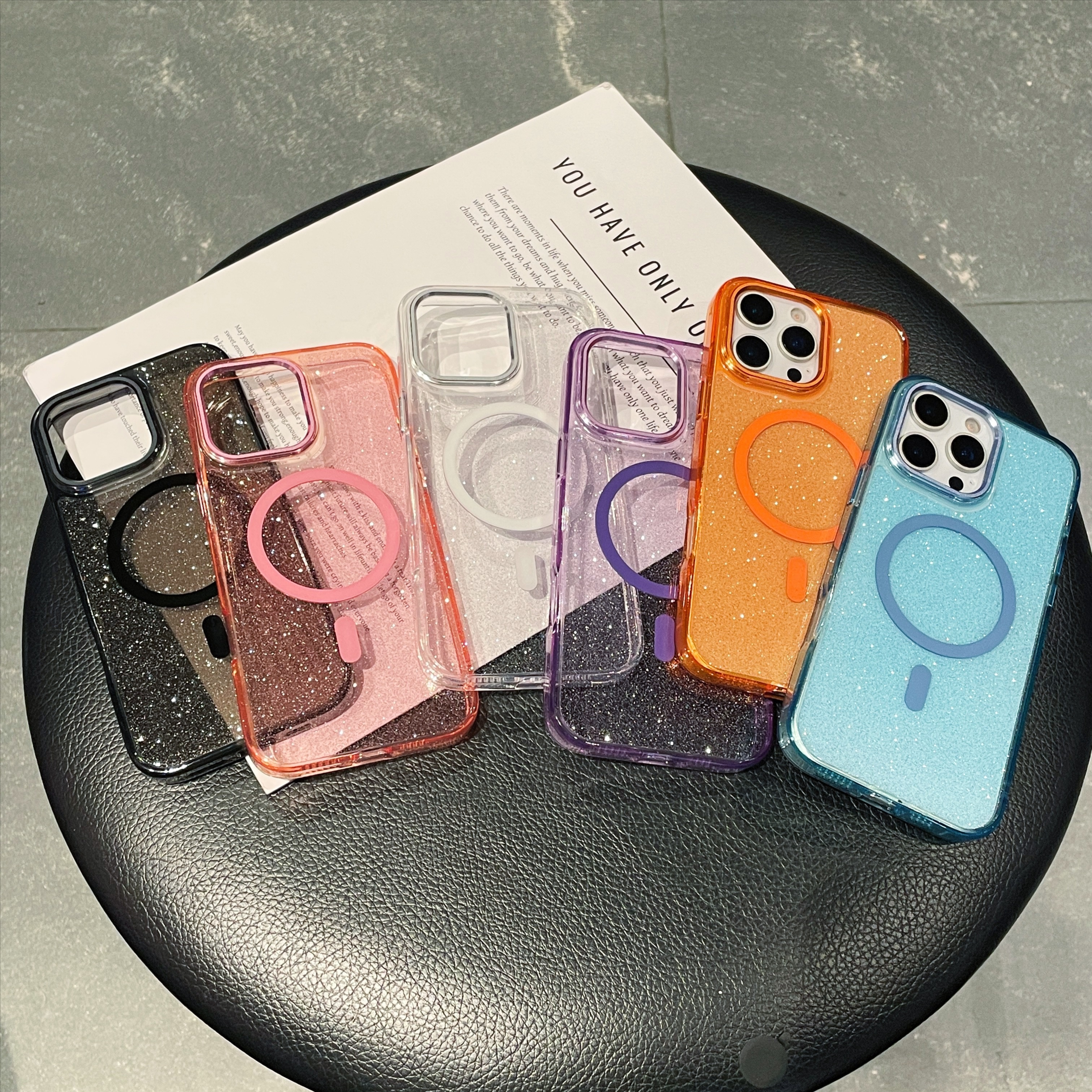 适用苹果17闪彩壳14promax细闪16pro磁吸高级质感手机壳