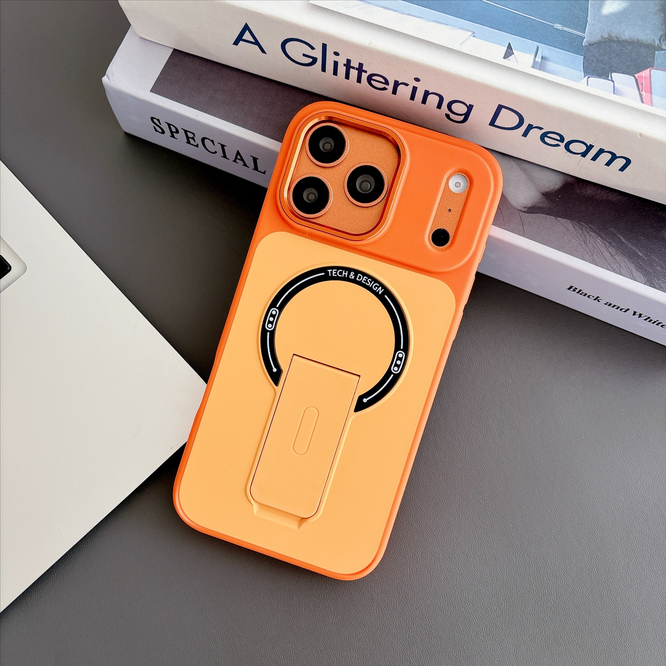 多功能炫音支架适用苹果15promax手机壳新款14高级感肤感17橙色 - 图片 4
