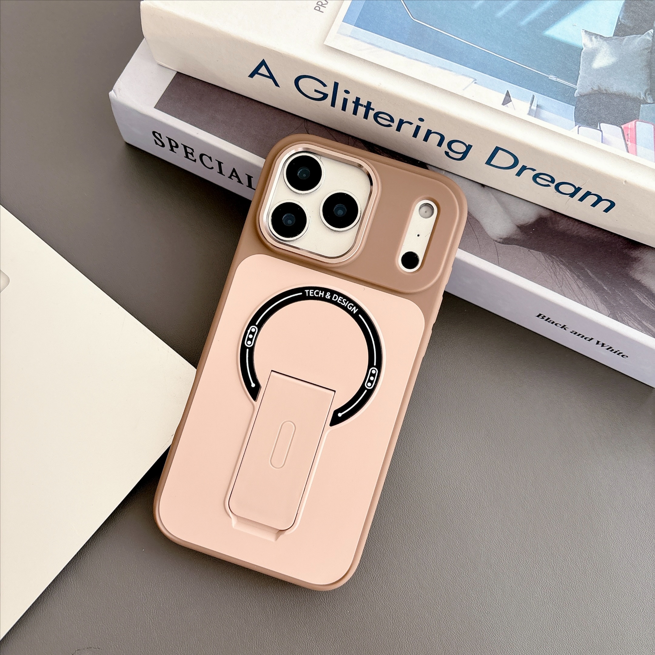 多功能炫音支架适用苹果15promax手机壳新款14高级感肤感17橙色