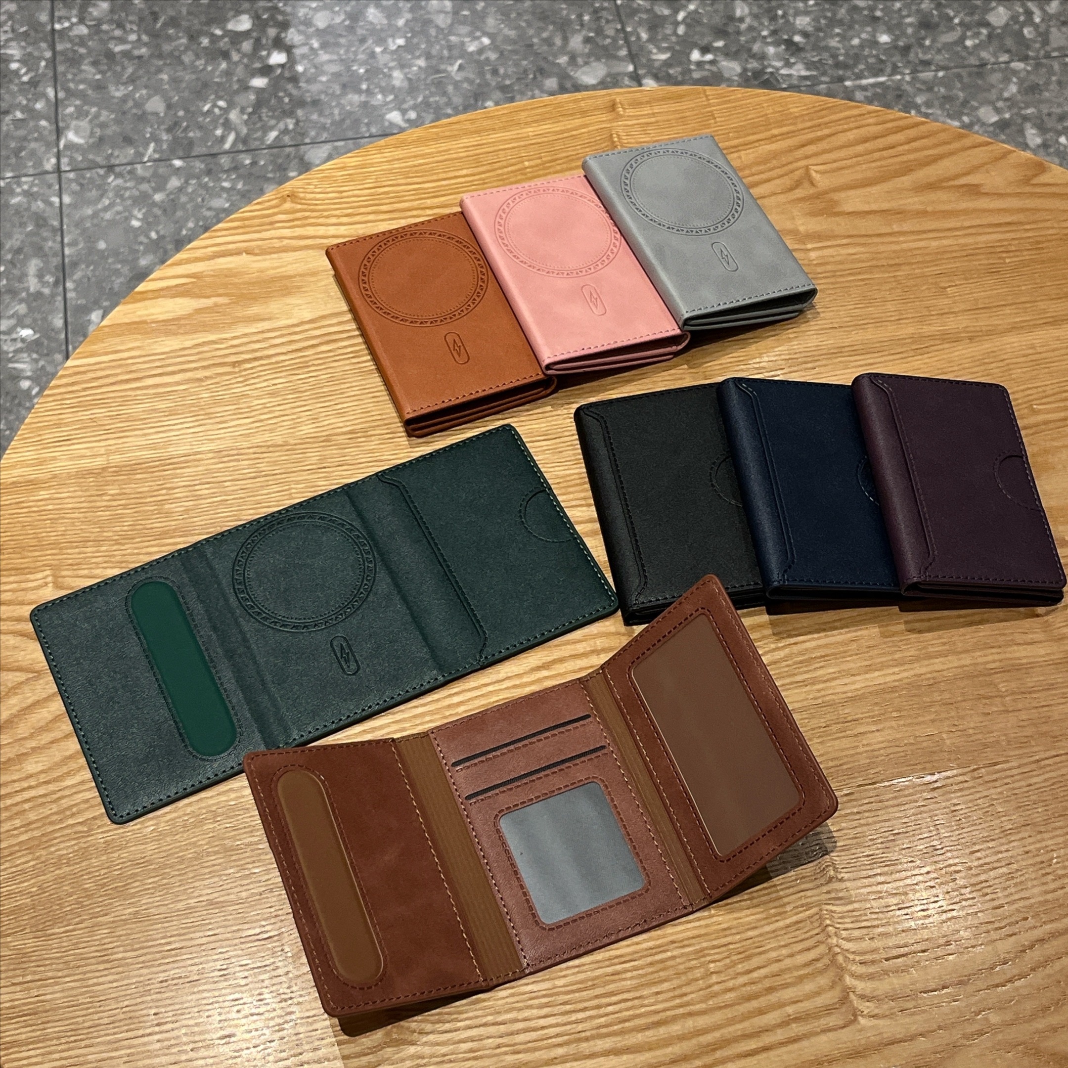 皮革三折叠式磁吸卡包大容量卡片收纳手机通用Magsafe客制化 - 图片 9