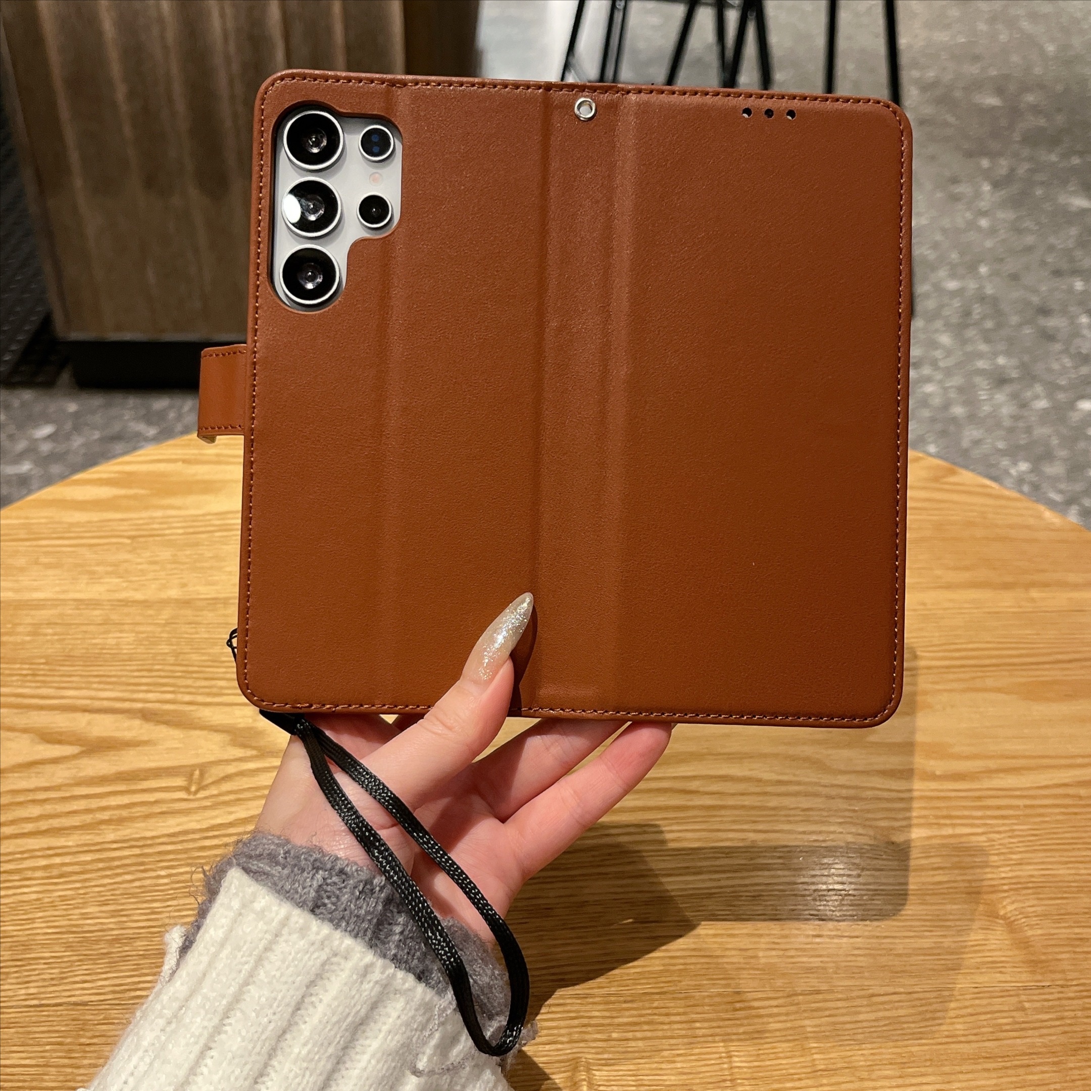 高端素皮防摔适用于S25 Plus / S24 Plus / S23+翻盖皮套 插卡磁吸 防指纹设计 - 图片 5