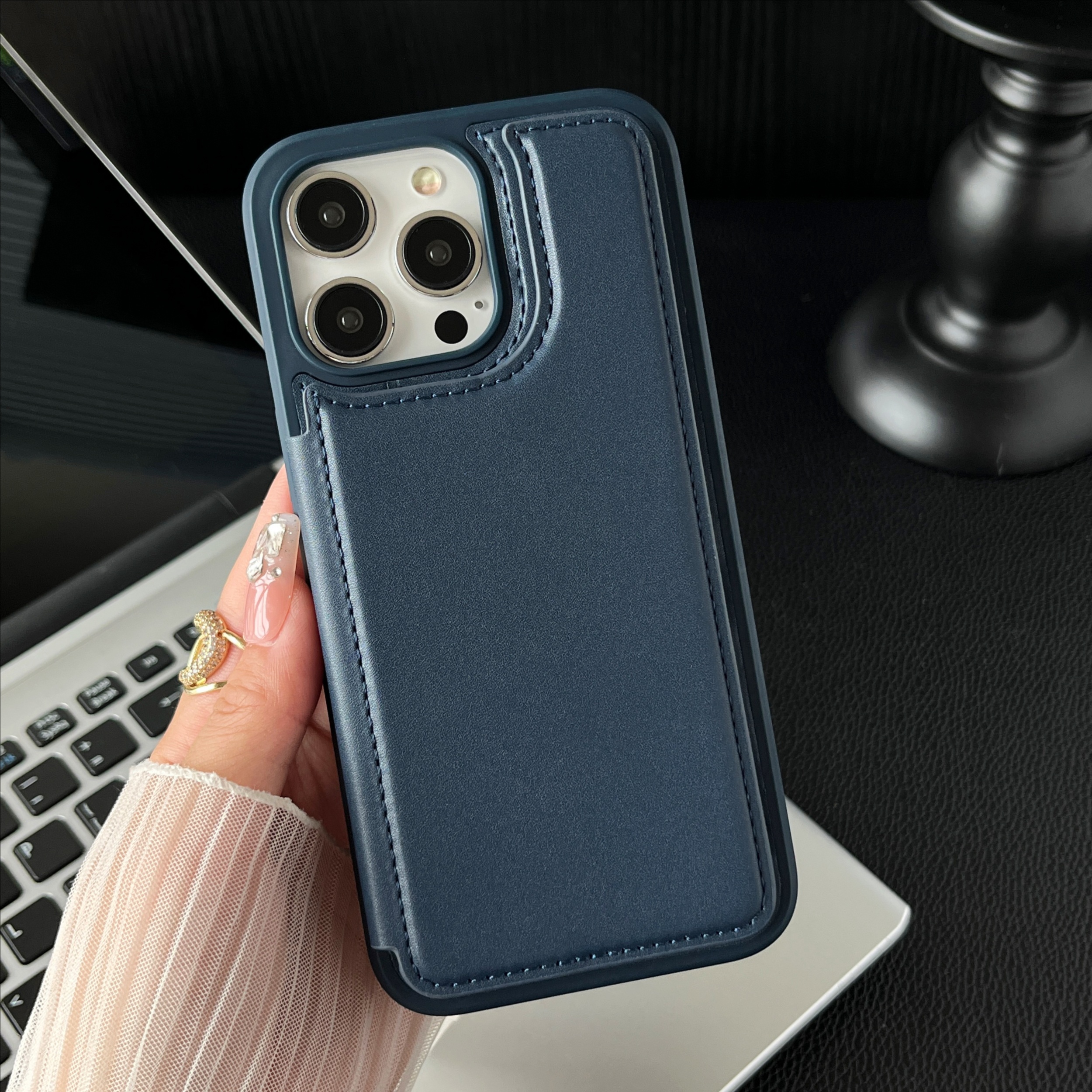 适用苹果15Promax手机壳卡包贴皮支架iphone15pro高级感皮革保护套14p新款13商务男士女12地铁门禁银行卡plus - 图片 6