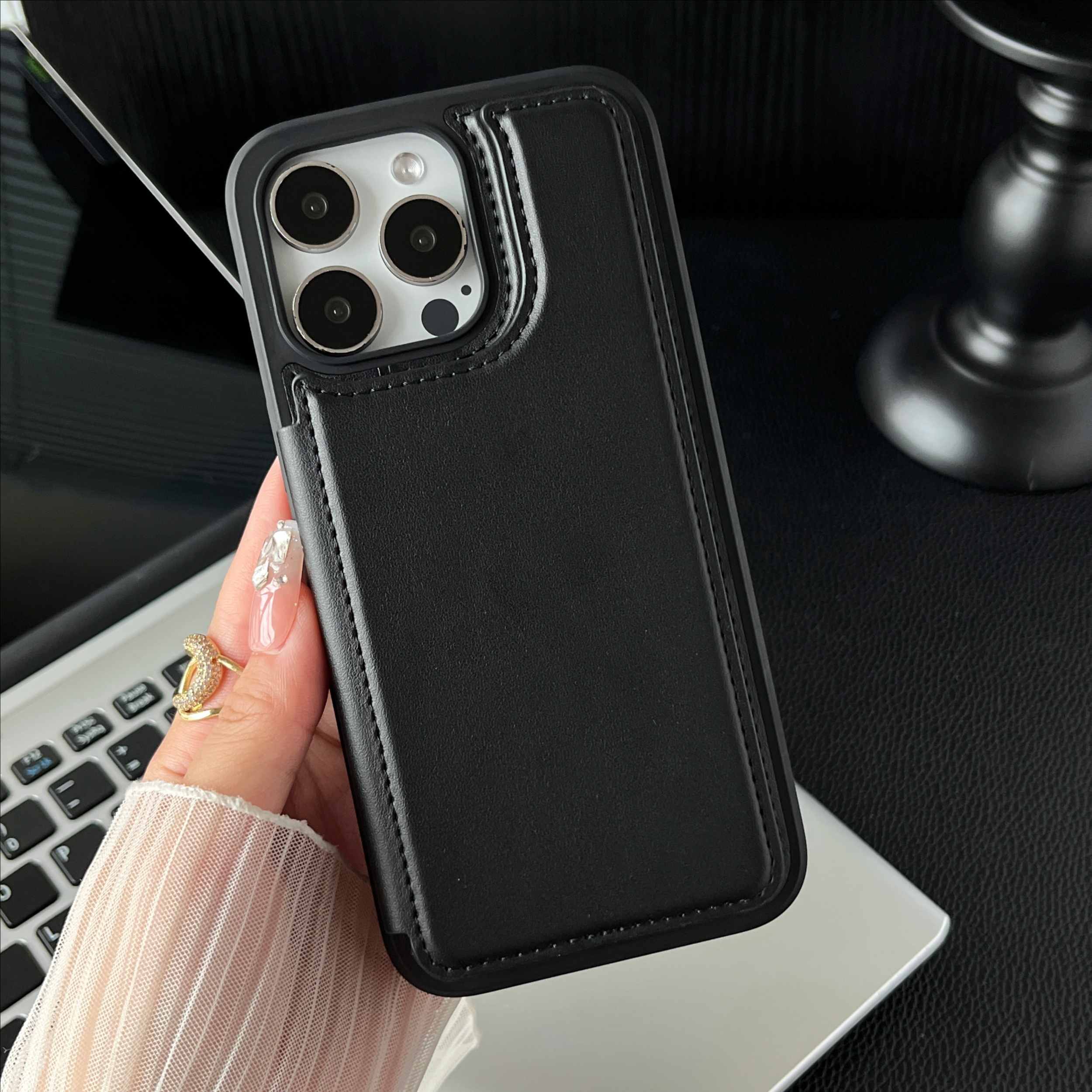 适用苹果15Promax手机壳卡包贴皮支架iphone15pro高级感皮革保护套14p新款13商务男士女12地铁门禁银行卡plus - 图片 8