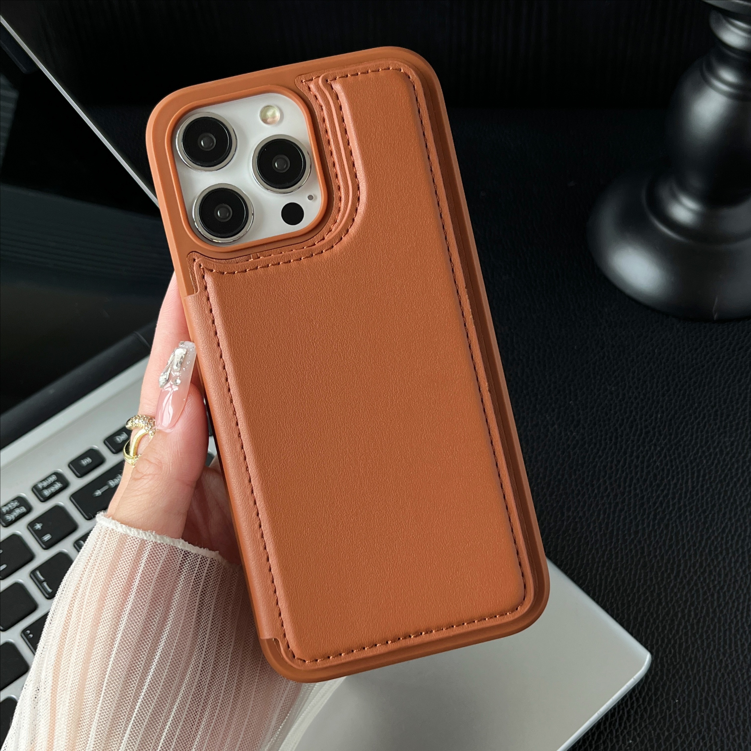 适用苹果15Promax手机壳卡包贴皮支架iphone15pro高级感皮革保护套14p新款13商务男士女12地铁门禁银行卡plus