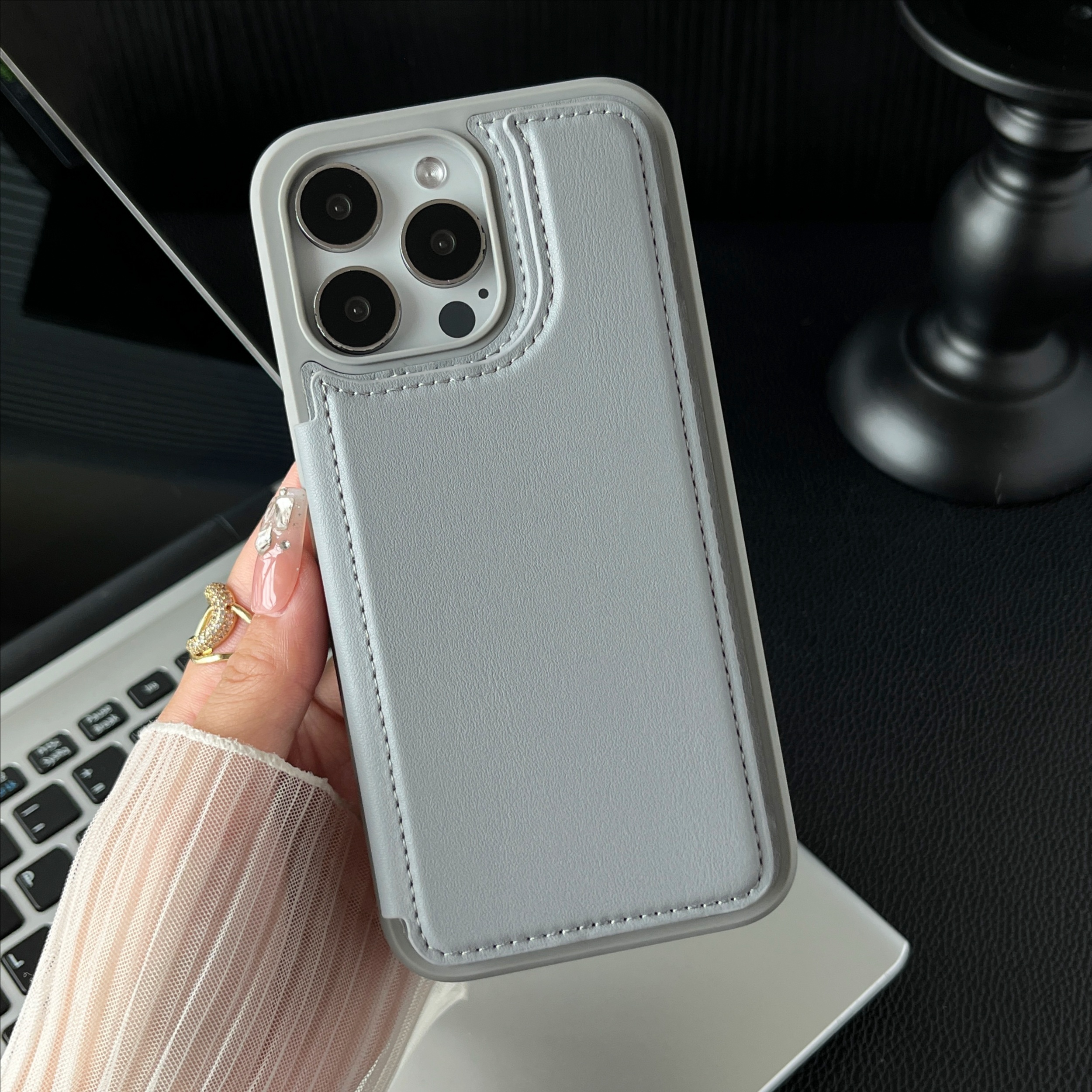 适用苹果15Promax手机壳卡包贴皮支架iphone15pro高级感皮革保护套14p新款13商务男士女12地铁门禁银行卡plus - 图片 7