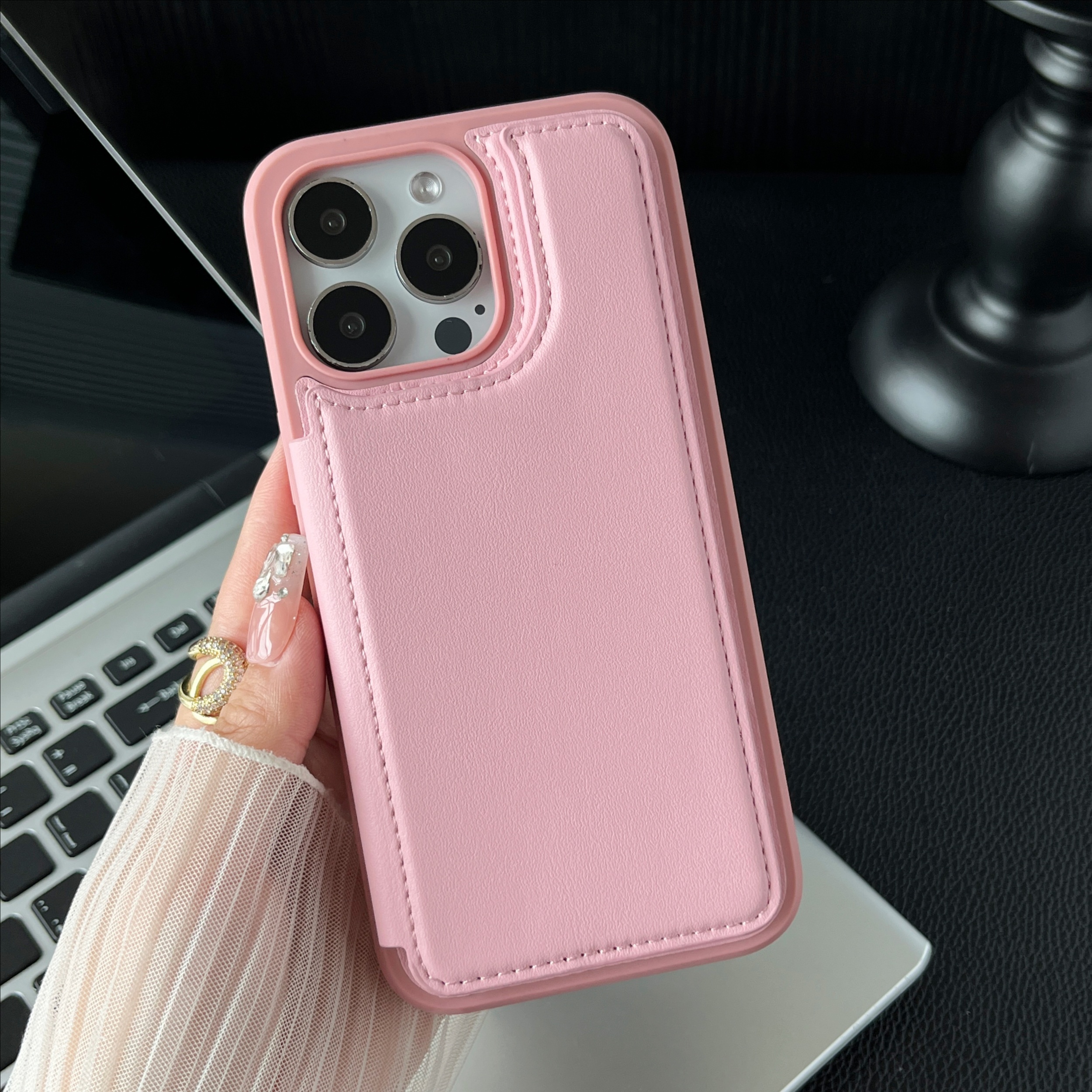 适用苹果15Promax手机壳卡包贴皮支架iphone15pro高级感皮革保护套14p新款13商务男士女12地铁门禁银行卡plus - 图片 5