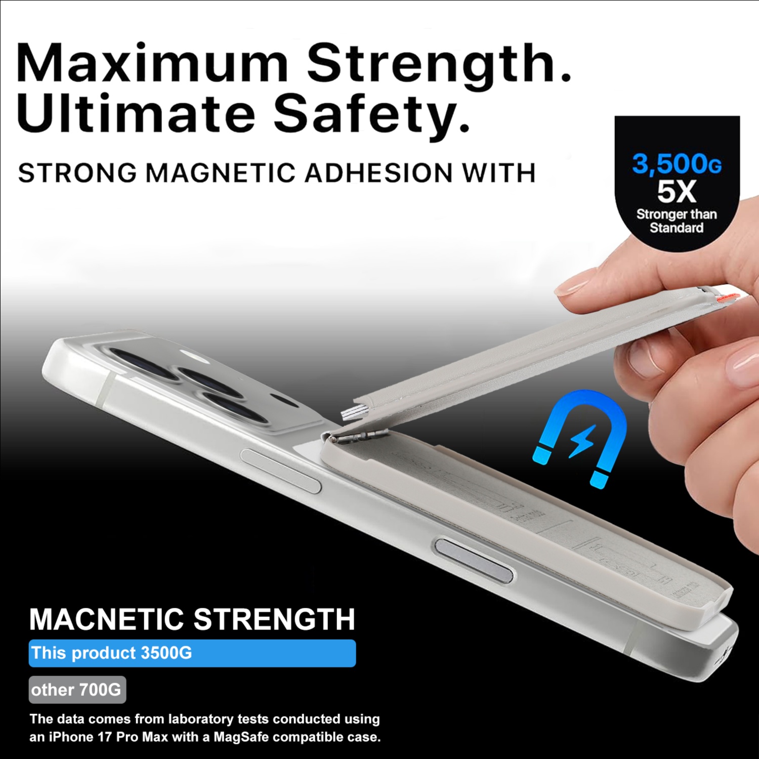 A1适用MagSafe磁吸转轴卡包可调节角度iPhone17/16/15/14/13/12三星S23/24/25/26C插卡卡包可放置3张卡片 - 图片 2