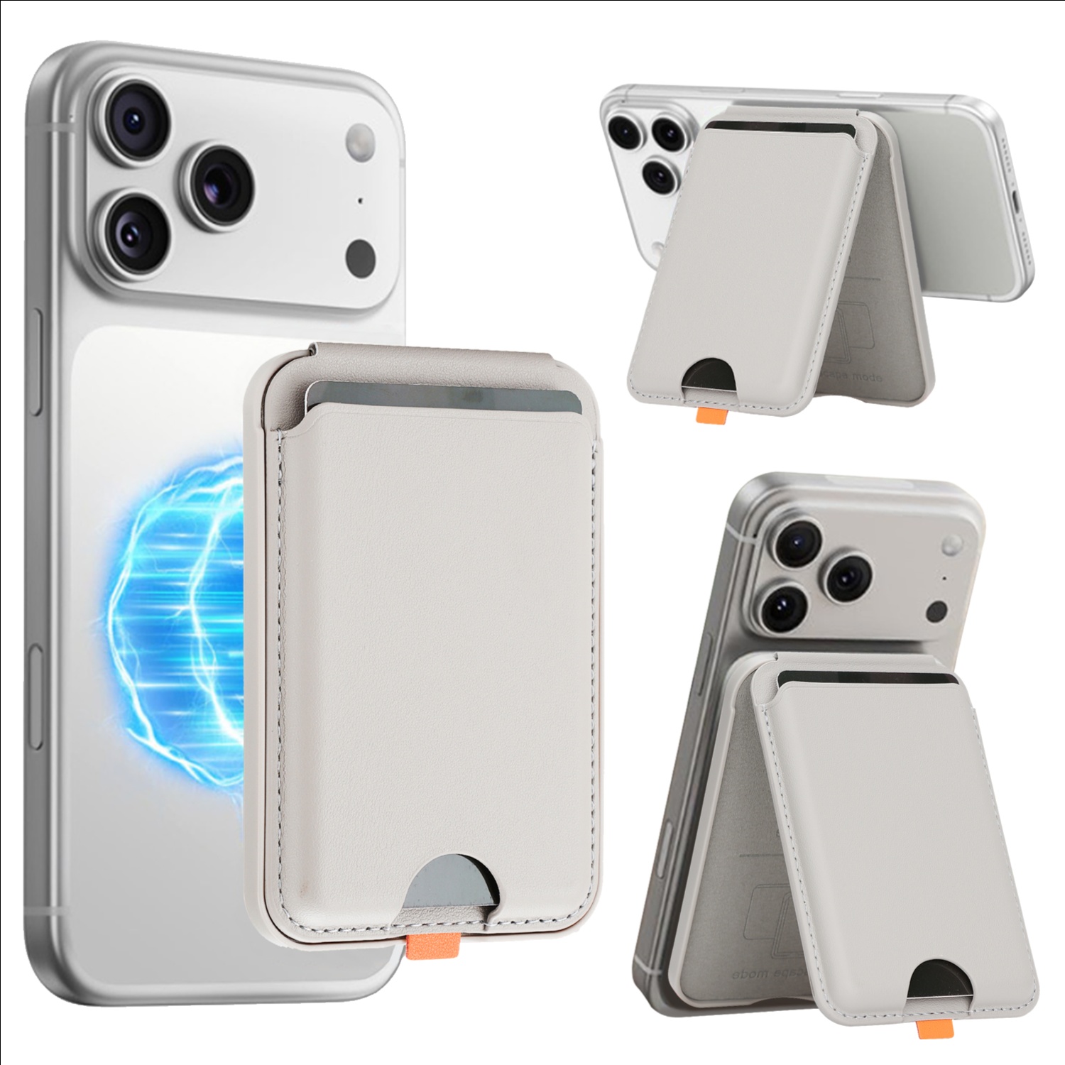 A1适用MagSafe磁吸转轴卡包可调节角度iPhone17/16/15/14/13/12三星S23/24/25/26C插卡卡包可放置3张卡片 - 图片 9